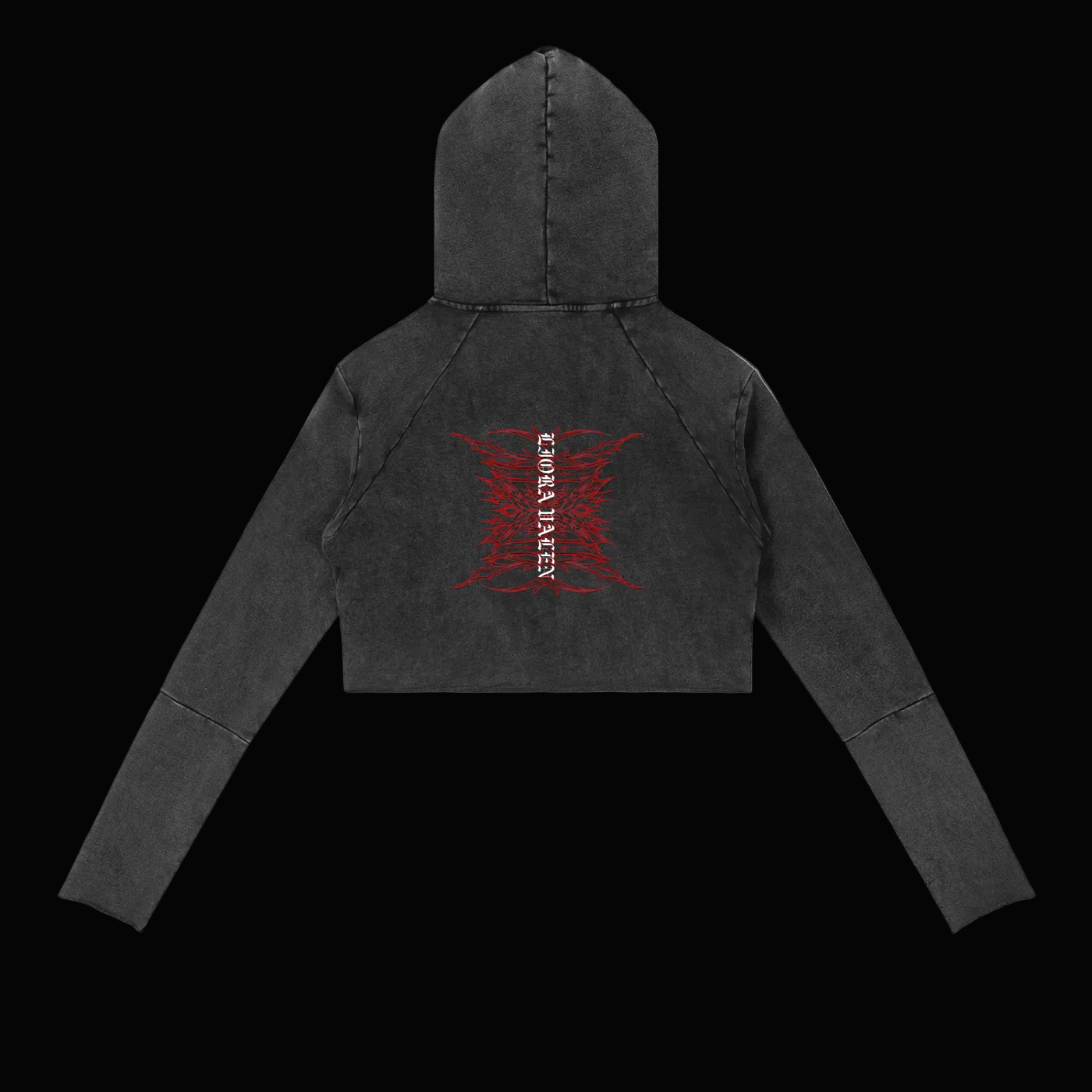 Black hoodie with a bee design on the back against a white background