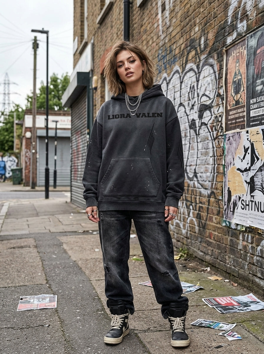 Vintage Washed Frayed Fleece Hoodie